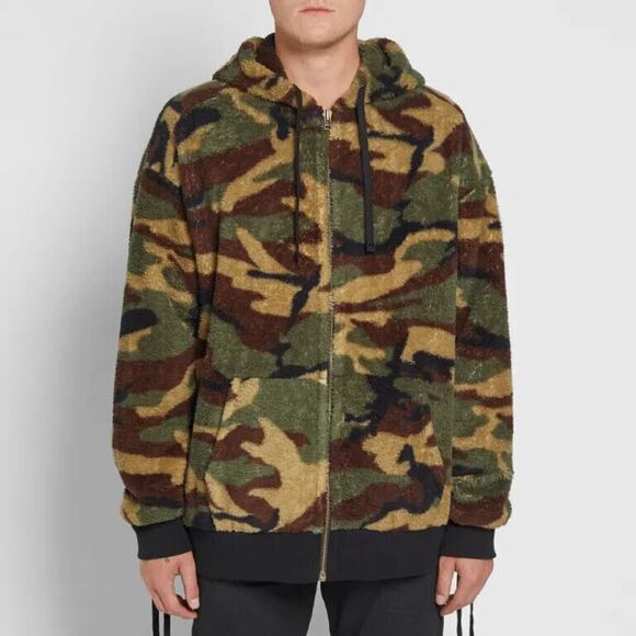 Faith Connexion Camo Sherpa Zip Hoodie Jacket Split Kangaroo Pocket Lace Side SM - Picture 15 of 15
